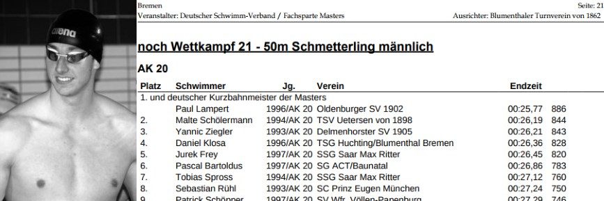 Paul Lampert neuer deutscher Kurzbahnmeister der Masters über 50m Schmetterling!